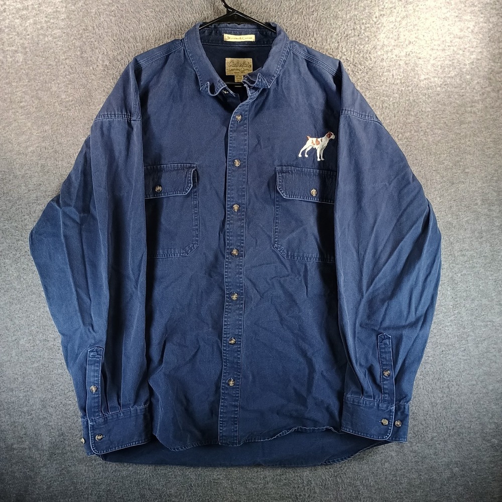 Cabela's‎ Stonewash Canvas Shirt Men 2XL Heavy Blue Pockets Embroidered Outdoors